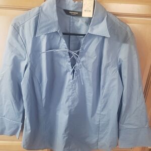 Express Women's Sky Blue Lace-Up Blouse